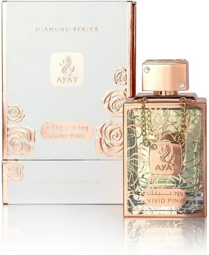 Vivid Pink - Diamond Series Extrait de Parfum 100ml von Ayat Perfumes - Damenduft mit fruchtigen Kopfnoten von Pfirsich und Mandarine, blumigem Herz aus Jasmin und roter Lilie sowie einer warmen Basis aus Vanille und süßen Gewürzen – ideal für jede Gelegenheit.
