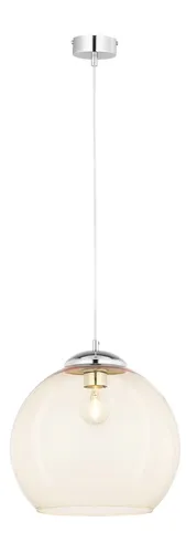 Licht-Erlebnisse Pendelleuchte BIDINA – Retro Hängelampe in Chrom - Elegante Pendelleuchte aus Metall und Glas in Chrom und Bernstein. Freie Leuchtmittelwahl für individuelle Lichtgestaltung. Ideal für Küche, Esszimmer oder über dem Esstisch.