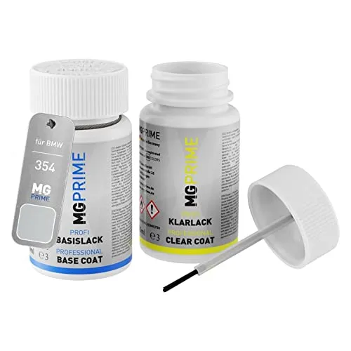 MG PRIME Autolack Lackstift Set für BMW 354 Titansilber Metallic/Titanium Silver Metallic Basislack Klarlack je 50ml
