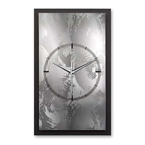 Kreative Feder 3D Designer-Wanduhr Silver Swirl in modernem Metallic-Look 50x30cm rechteckig analog lautlos ohne Ticken (Silver Swirl, leises Funkuhrwerk)
