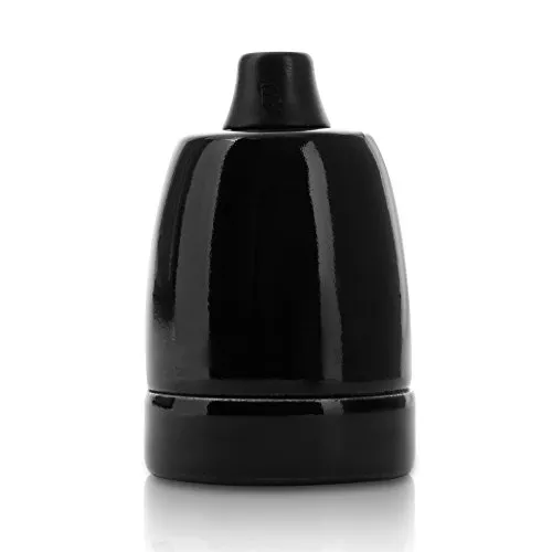 Fassung aus Porzellan, Porzellanfassung Keramikfassung E27, schwarz glasiert, mit Klemmnippel