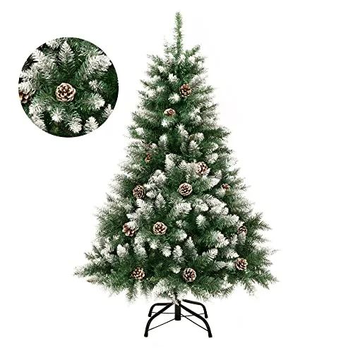 GIGALUMI Künstlicher Weihnachtsbaum mit Schnee-Effekt 120cm 500 Spitzen Tannenbaum mit beschneiten Ästen und Tannenzapfen inkl. Metallständer