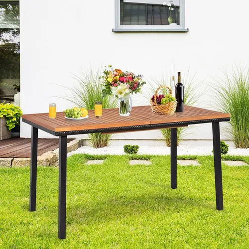 Gartentisch Esstisch Terrassentisch mit Schirmloch aus Akazienholz - Robuster Balkontisch mit rechteckiger Akazienholzplatte, ideal für Innen- & Außenbereich. Schirmloch für sonnige Tage und entspannte Stunden im Freien.