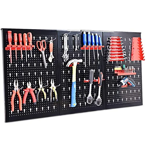 COSTWAY Werkzeugwand inkl. 20-teiligem Werkzeugregal-Set, 120x60cm, Lagersystem Werkzeughaltersortiment 3 Lochplatten, Werkstattwand Metall, Lochwand ideal für Garage & Werkstatt & Lagerhaus