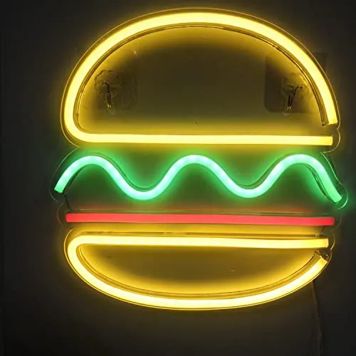 Burger Neonlicht LED Schild - Leuchtreklame für kreative Wanddekoration - Leuchtschilder für die Wand, energiesparendes LED Neonlicht mit hoher Lebensdauer und einfacher Montage. Perfekt für Partys, Jugendzimmer oder als Nachtlicht.