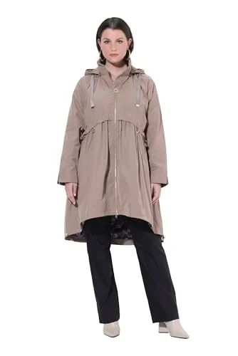 Ulla Popken Damen große Größen Funktionsmantel, wasserabweisend, blassbraun 54+ - Praktischer Funktionsmantel in A-Linie mit wasserabweisender Qualität. Ideal für wechselhaftes Wetter, ausgestattet mit abnehmbarer Kapuze und 2-Wege-Reißverschluss.