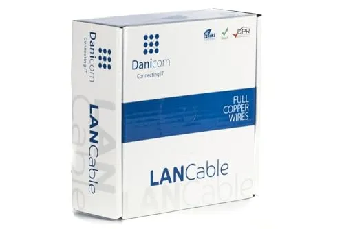 Danicom CAT6A S/FTP 50m - LSZH (Fca) Ethernetkabel - Cat-6-Ethernetkabel für 10-Gigabit-Netzwerke mit einer Übertragungsgeschwindigkeit von bis zu 10.000 Mbit/s, ideal für maßgeschneiderte Installationen.