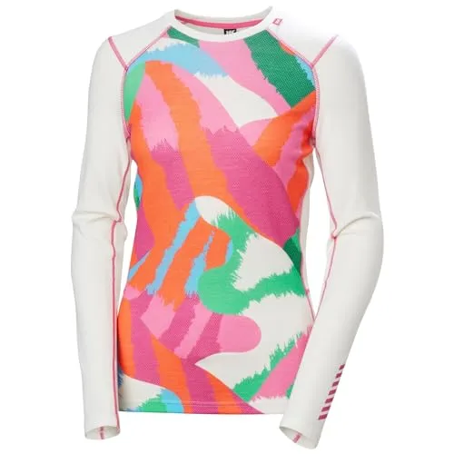 Helly Hansen Women’s LIFA® Merino Midweight Graphic Long-Sleeve Crew Base Layer - Funktionale Skiwäsche Oberteile für Frauen, hält kühl und bequem, ideal für aktive Tage im Schnee mit hochwertigem Material.