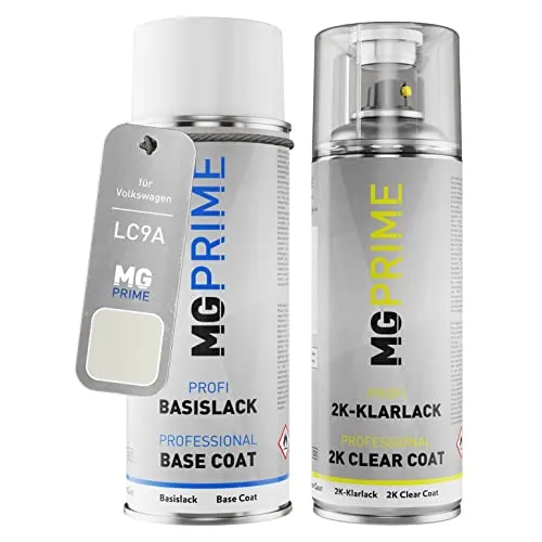 MG PRIME Autolack 2K Spraydosen Set für Volkswagen VW LC9A / C9A / 0Q Pure White/Carraweiss Basislack 2 Komponenten Klarlack Sprühdose
