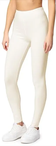 Merry Style Leggings Damen Baumwolle für das ganze Jahr Bequeme Leggings Blickdicht Damen Ideal für Yoga Sport Gym und Freizeit MS10-198 (Ecru,L)