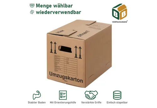 BB-Verpackungen Umzugskarton COMPACT, 2-wellig, 40kg Traglast, 500 mm x 350 mm x 370 mm, 30 Stück