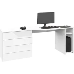 Borchardt Möbel Schreibtisch Vaasa, 196 cm, Push to Open-Funktion - Kommode in Weiß mit 4 Schubladen und Push to Open-Funktion, ideal für ein aufgeräumtes Arbeitsumfeld und einfache Handhabung.