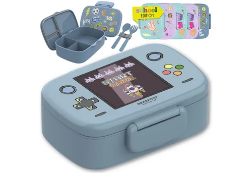 BEARFOOT Lunchbox Brotdose für Kinder – Auslaufsicher & Leicht, Game-blau - Lunchboxen mit 3 Fächern, ideal für Kindergarten und Schule. Mikrowellen- und spülmaschinengeeignet, BPA-frei und inkl. Besteck – perfekt für gesunde Snacks!