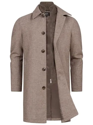 JEFF Herren JFTyler Klassischer Mantel mit Strickeinsatz – Winterjacke für Männer in Braun, Größe 3XL - Eleganter Herrenmantel mit durchdachter Materialmischung, die Leichtigkeit und Wärme vereint. Hochwertige Verarbeitung mit Knopfleiste und Reißverschluss, ideal für kalte Tage.