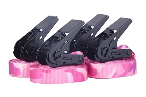Sandax 4er-Set Spanngurte mit Ratsche pink-Camouflage, Zurrgurte belastbar bis 900kg, nach DIN EN 12195-2, Länge 6m, Breite 25mm, hochwertige Einteilige Ratschengurte/Ratschenspanngurte, Zurrgurt Set