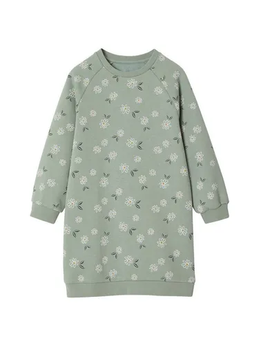vertbaudet Minikleid Mädchen Sweatkleid mit Blumenmuster, lange Aermel
