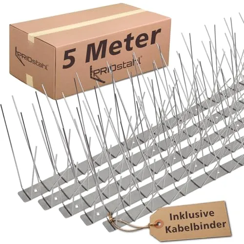 PRIOstahl PREMIUM Taubenabwehr Edelstahl 4-reihig 5m - Taubenspikes VORMONTIERT & einsatzbereit - Profi Vogelabwehr Balkon Dach wetterbeständig langlebig
