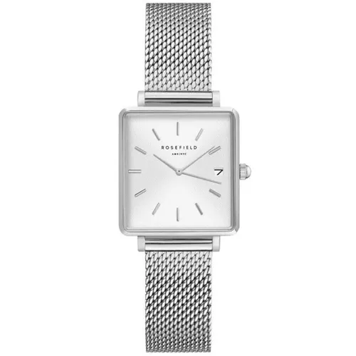 ROSEFIELD Damenuhr Boxy XS Mesh Silber eckig QMWMS-Q038 - Armbanduhren: Elegante eckige Quarzuhr mit hochwertigem Edelstahlarmband und einfachem Schnellband-Wechsel-System für individuellen Stil.