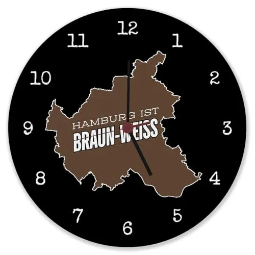 St. Pauli Wanduhr aus Alu - Hamburg ist braun-weiss - Wanduhren für Fußballfans, bringt Kiez-Feeling mit hochwertigem U.T.S. Quarzwerk. Ideal für echte St. Pauli Liebhaber!