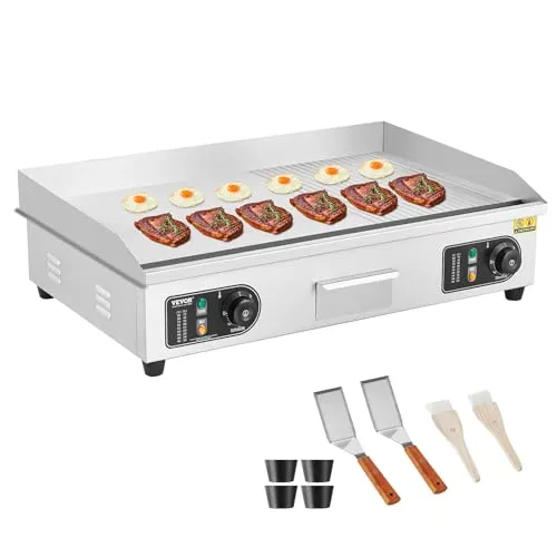 VEVOR Kommerzieller elektrischer Grill - 4400 W, halbflach mit einstellbarer Temperatur 50-300 °C, ideal für Restaurants und vielseitige Anwendungen