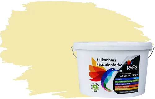 RyFo Colors Fassadenfarbe Silikonharz Gelbtöne 1L - Hochdeckende, wasserabweisende Fassadenfarbe in Sorbetgelb für Außenflächen. Ideal für Neubauten und Renovierungen, mit geprüfter Qualität und einfacher Verarbeitung.