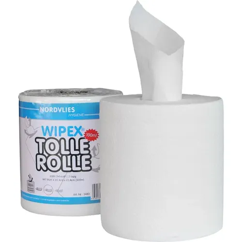 Putztuchrolle Nordvlies WIPEX TOLLE ROLLE 2-lagig 100 m weiß 20,3x22,4 cm, 447 Einzelblatt/Rolle, 100 m/Rolle, 1 Rolle 3480