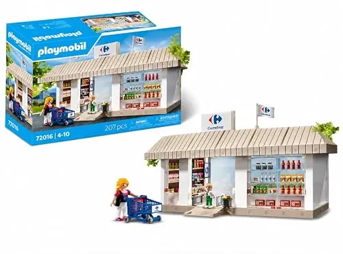 Playmobil 72016 Carrefour Miniatur Supermarkt – Geschäft mit Zubehör und Figuren – 207 Teile – Bauspiel für Kinder von 4 bis 10 Jahren