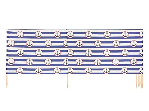 Ladeheid Windschutz Strand Sichtschutz mit Holzstab praktisches Strand Zubehör LAEX001 (Streifen/Anker-2, 15 m)