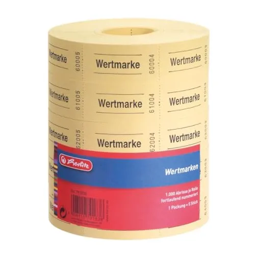 Herlitz Wertmarken 791830, Wertmarke, nummeriert, gelb, 5 Rollen a 1000 Stück