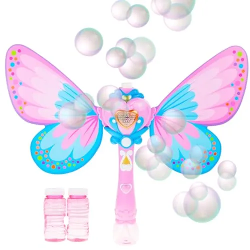 Bunten Schmetterling Seifenblasen-Maschine Märchenhafte Seifenblasen-Maschine Seifenblasenmaschine mit Musik, für Mädchen, Kinder, magischer Seifenblasenstab, Spielzeug für Outdoor, Party, Geburtstag