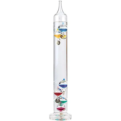 PEARL Galilei Thermometer: Dekoratives Retro Galileo-Thermometer Classic mittlere Größe 27 cm (Galileisches, Glasthermometer Galileo, schwimmenden Glaskugeln)