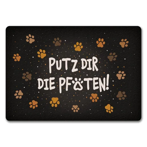 Putz dir die Pfoten Fußmatte mit Pfotenabdruck Motiv - Kreative Fußmatte in Schwarz mit Pfotenabdruck-Motiv. Ideal für Haustierliebhaber, robust und pflegeleicht, sorgt für einen einladenden Eingangsbereich.