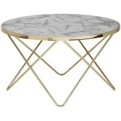 WOHNLING Couchtisch weiß, marmor 85,0 x 85,0 x 49,0 cm - Mehrzwecktisch mit eleganter marmorierter Tischplatte und goldenem Gestell, ideal für Wohnzimmer und Lounge-Bereiche. Robuste Bauweise und flexibles Design für jeden Raum.