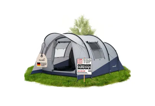 Skandika Tunnelzelt Isken 3 Sleeper Protect – Geräumiges Campingzelt für 3 Personen - Großes Tunnelzelt mit eingenähtem Boden und Moskitonetzen, ideal für Festivals und Outdoor-Aktivitäten. Bietet Schutz vor Feuchtigkeit und Insekten sowie ein angenehmes Innenraumklima.