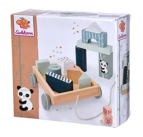 Eichhorn Bauwagen mit 11 Bausteinen - 12-teiliges Nachziehspielzeug aus Birke, ideal für Kinder ab 1 Jahr, 18x17,5 cm groß