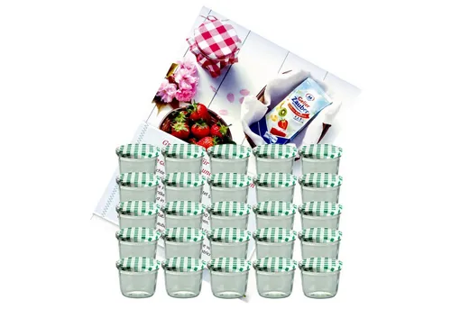 MamboCat Einmachglas 25er Set Sturzglas 230 ml Marmeladenglas To 82 grün karierter Deckel, Glas