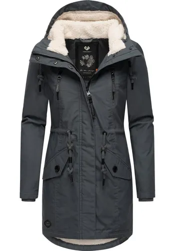 Ragwear Damen Mantel Elsie Intl Dark Grey 24 Gr. XS - Funktionsjacke mit warm gefütterter Teddyfell-Kapuze, 100% vegan und wasserabweisend, ideal für die kalte Jahreszeit.