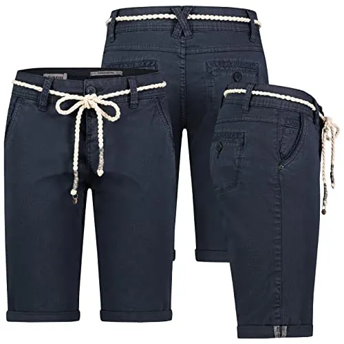 Sublevel Damen Short Bermuda - Kurze Hose mit Gürtel in Navy - Damen-Shorts aus hochwertigem Chino-Stoff, knielang und super bequem, ideal für den Sommer.