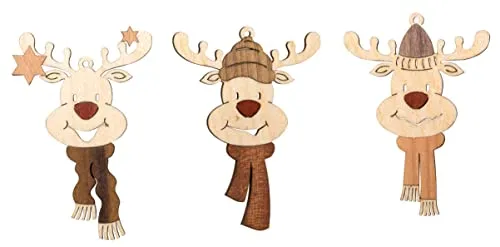 Kuhnert Drechslerei Schmuckanhänger/Baumschmuck - Motiv: Elch im 6er Set - Höha: ca. 7 cm - Made in Germany