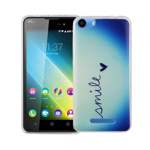 Handy Hülle für Wiko Lenny 2 Smile Blau Tasche Case Cover Motiv Slim TPU Case