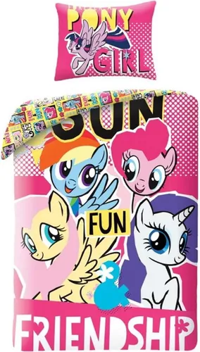 Halantex My Little Pony Bettwäsche-Set mit Tragetasche - 2-teiliges Bettwäsche-Set (140 x 200 cm + 70 x 90 cm) in hochwertiger Baumwolle, wendbar mit zwei Designs. Praktisch verpackt in einer tollen Tragetasche. Offiziell lizenziert und ideal für kleine Pony-Fans.