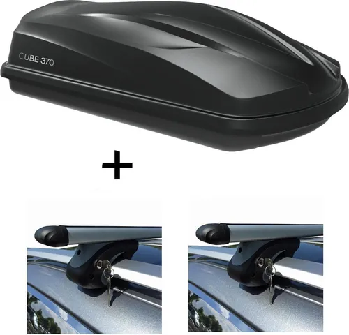 Dachbox/Gepäckbox CUBE370 + Relingträger VDP XL 135 für Ford Kuga ab 08 - Praktisches Set aus Dachbox und Relingträger für Ford Kuga ab 08. Geräumige Dachbox mit 370 Litern Volumen und sicherem Schloss. Ideal für Reisen mit viel Gepäck, Ski oder Campingausrüstung.