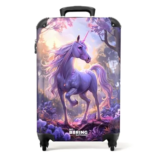 NoBoringSuitcases.com Kinderkoffer Einhorn Blumen Violett in lila von NoBoringSuitcases