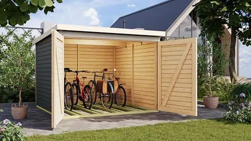 Karibu Fahrradgarage 4 - Sonstiges Fahrradzubehör, stabile Konstruktion aus 19 mm starken Wandbrettern aus nordischer Fichte für einfachen Aufbau und optimale Fahrradaufbewahrung