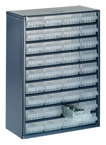 Raaco Schubladen-Magazin Typ 150-01 - 36 Laden in Blau - Kleinteilelagerung mit 36 praktischen Schubladen für optimale Ordnung und schnellen Zugriff auf Ihre Kleinteile.