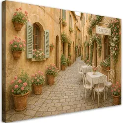 LEINWANDBILD Toskana Italienische Straße Blumen 90x60cm von Feeby