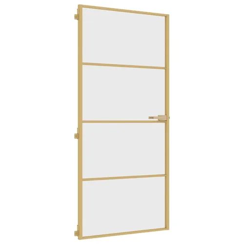 vidaXL Innentür Schlank Golden 93x201,5 cm - Türen: Stilvolle Innentür aus gehärtetem Glas mit robustem Aluminiumrahmen, ideal für helle Wohnräume. Modernes Design und einfach zu installieren.