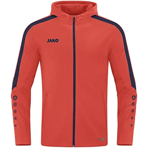 JAKO Herren Kapuzenjacke Power, Flame/Marine, M - Funktionsjacke für Herren mit atmungsaktivem Material und flauschigem Fleece-Innenfutter, ideal für Sport und Freizeit bei kühlen Temperaturen.