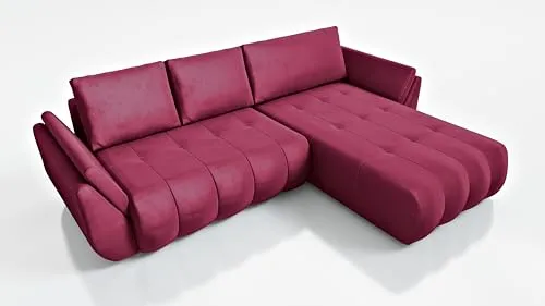 DMSM Faro Ecksofa mit Schlaffunktion, 280x183 cm, Fleckenabweisender Stoff, Bettkasten, Universal L-Form (rot)