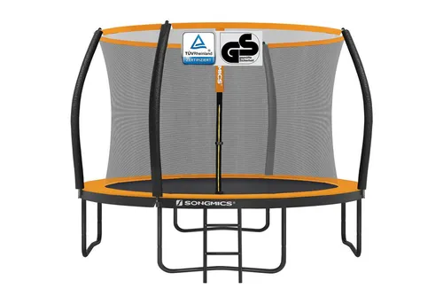 SONGMICS Trampolin Ø 305 cm – Sicheres Gartentrampolin mit Leiter und Netz - Genießen Sie unbeschwerten Sprungspaß auf diesem 305 cm Trampolin! Mit robustem Sicherheitsnetz, stabiler Randabdeckung und einer max. Belastbarkeit von 150 kg ist es ideal für Familienaktivitäten im Garten.
